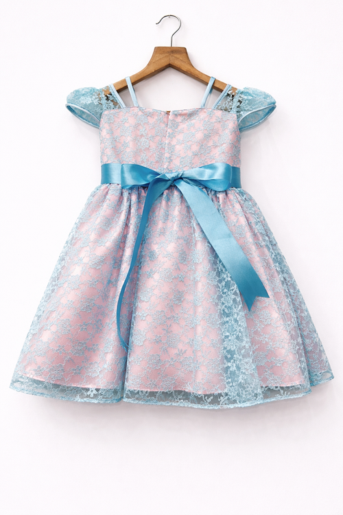 Blush Petal Tulle Party Dress Blue & Pink