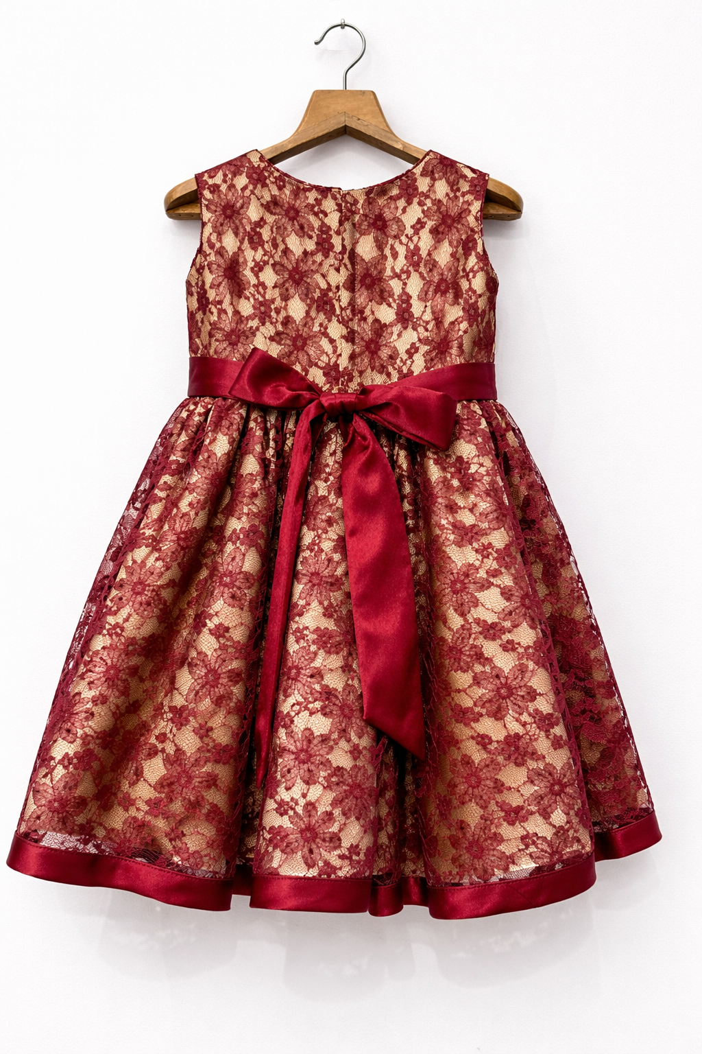 Ruby Lace Floral Party Dress - Maroon & Gold