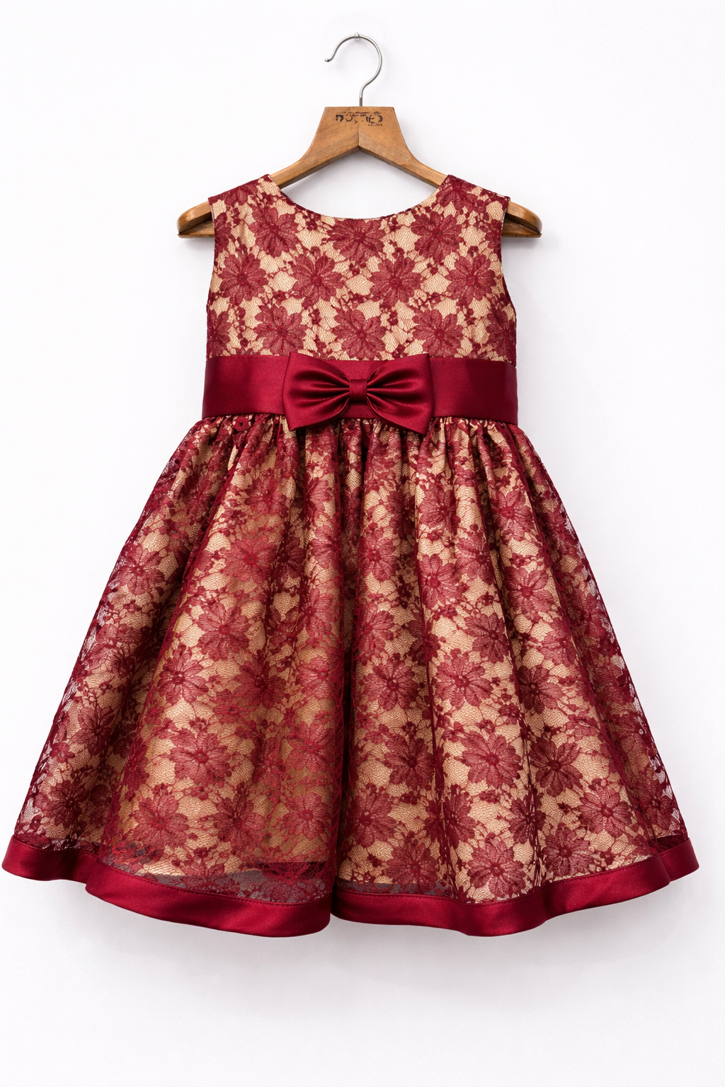 Ruby Lace Floral Party Dress - Maroon & Gold