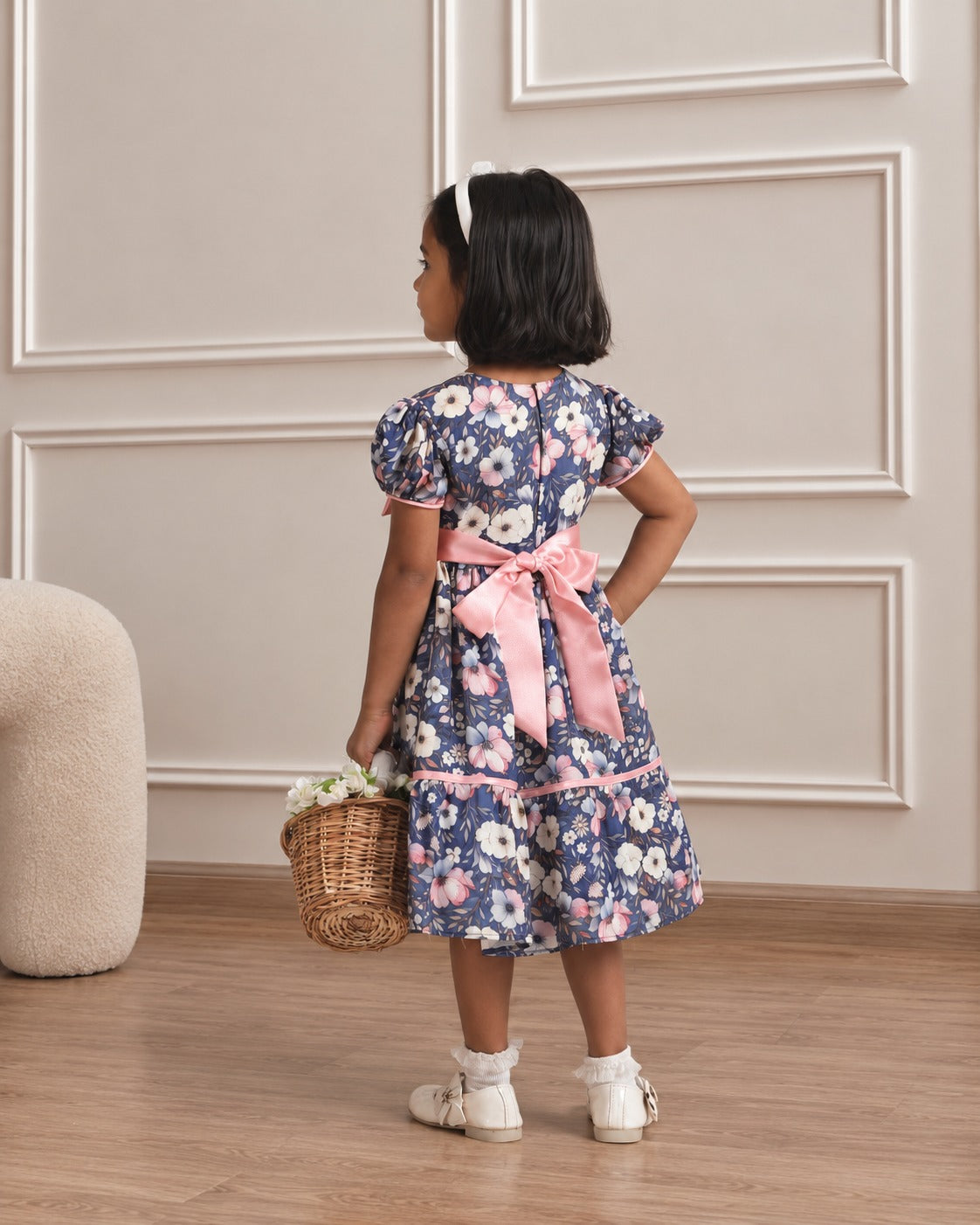 Navy Floral Vintage Bow Dress