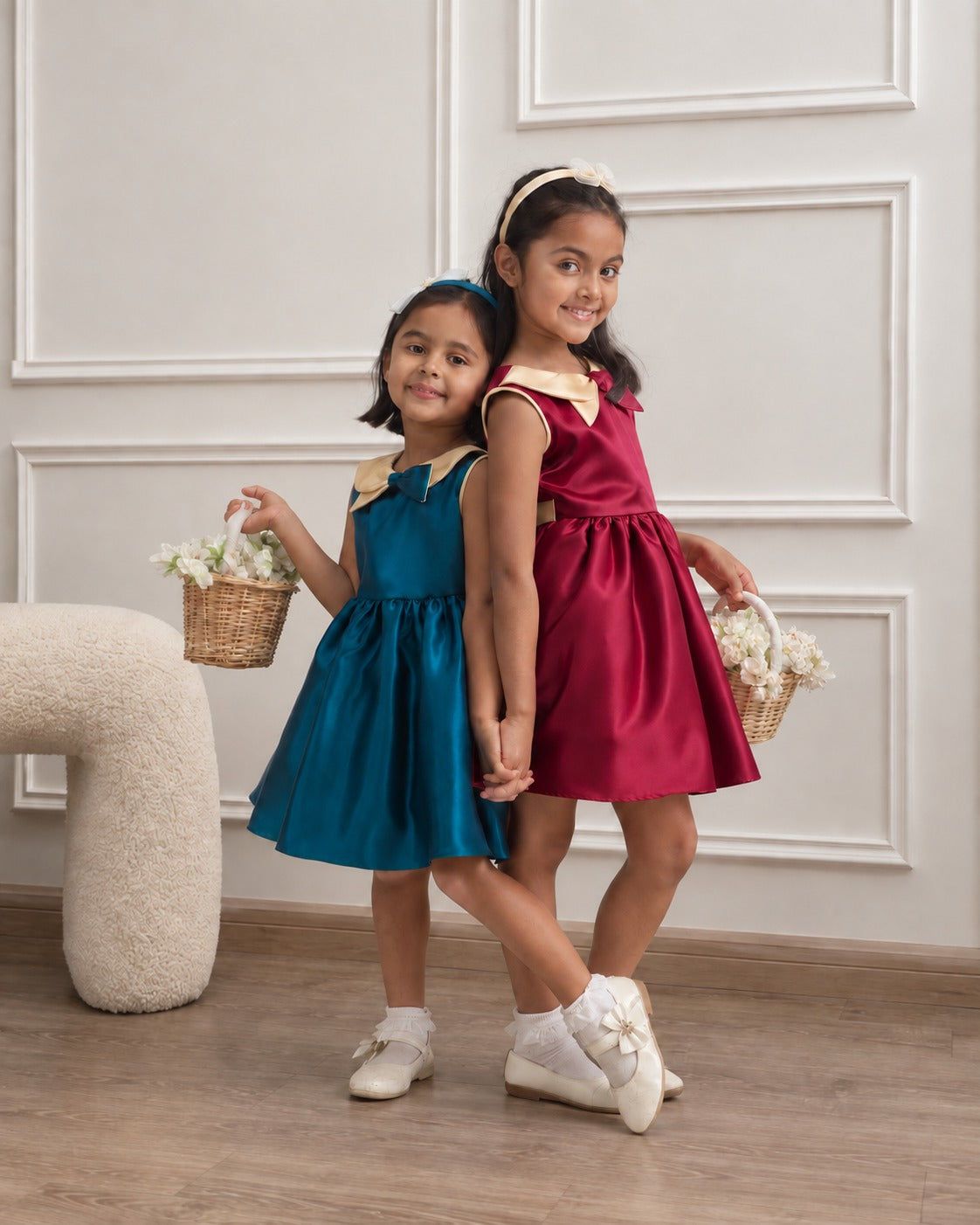 Emerald Elegance Satin Bow Dress