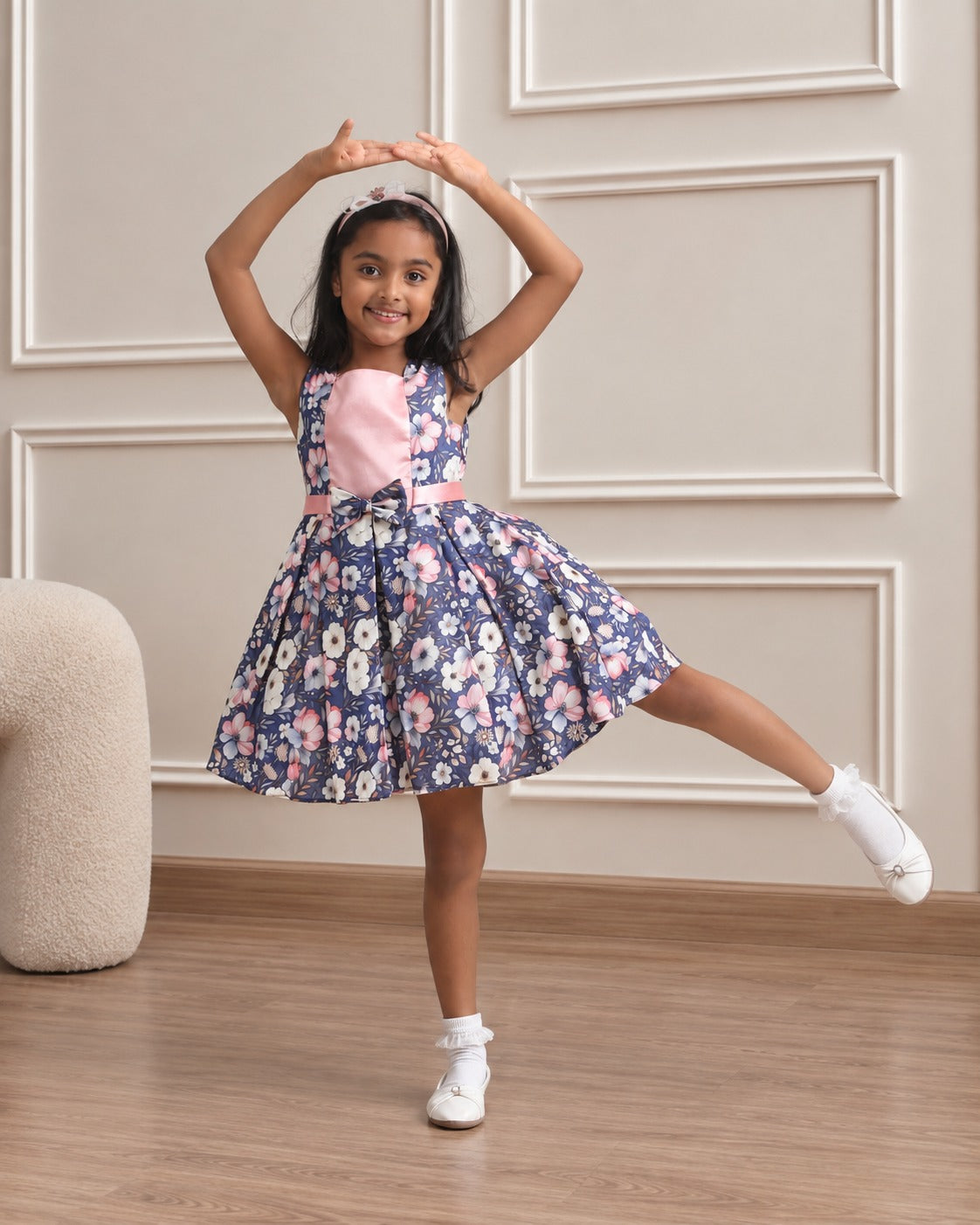 Midnight Blossom Satin Bow Dress