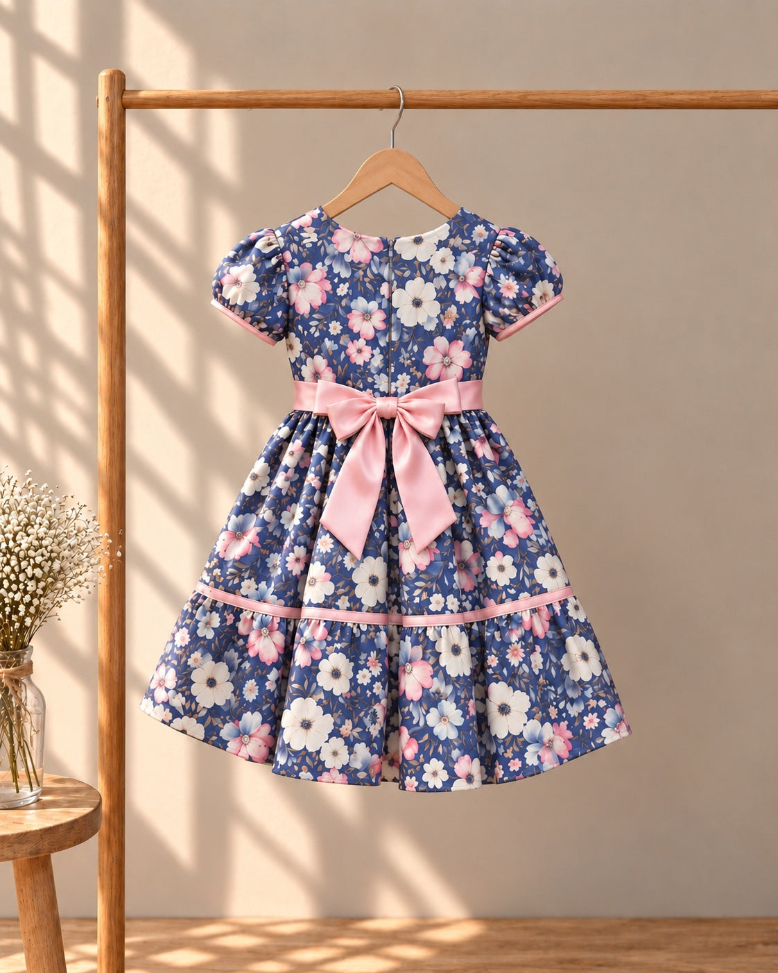 Navy Floral Vintage Bow Dress
