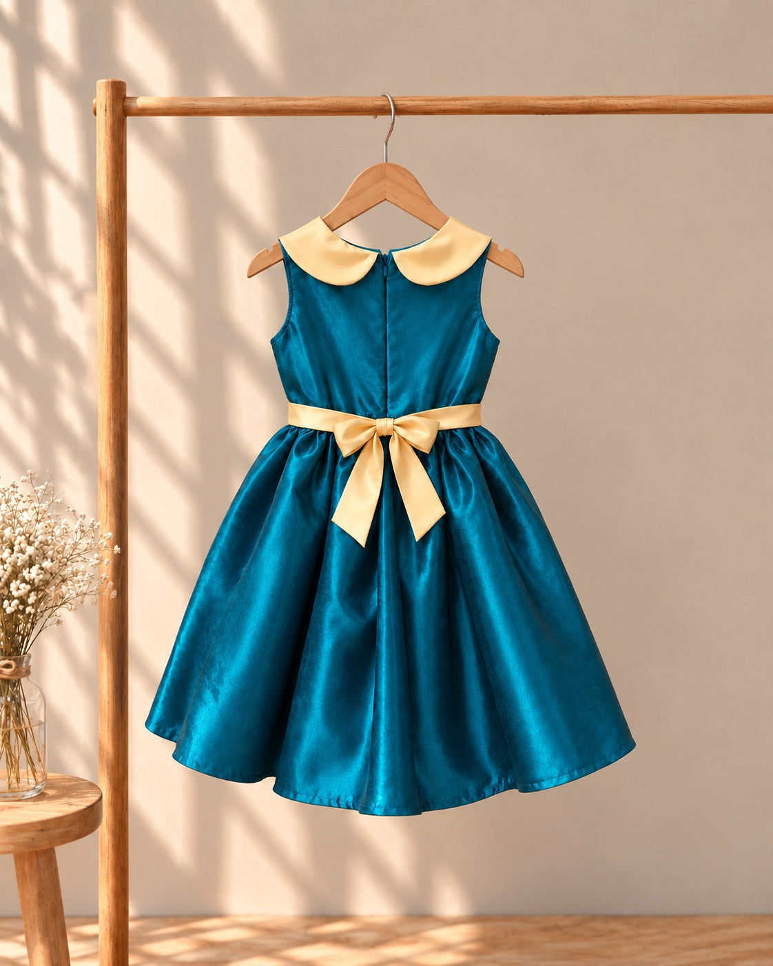 Emerald Elegance Satin Bow Dress